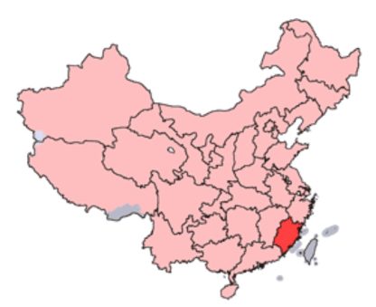 Map of China showing fujian province