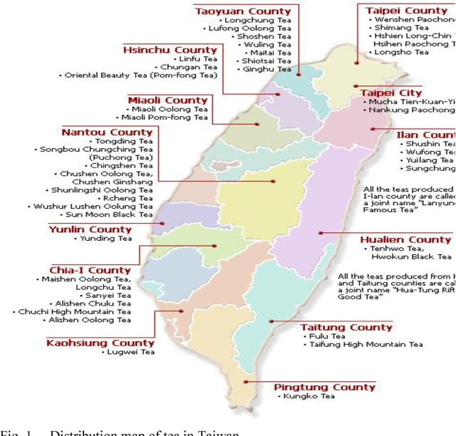 Map of Taiwanese tea growing areas
